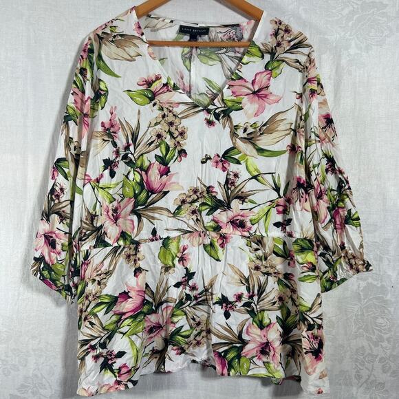 Lane Bryant Tops - Lane Bryant Top 22 24 Pink Green Floral Peplum Balloon Sleeve Flowy Babydoll